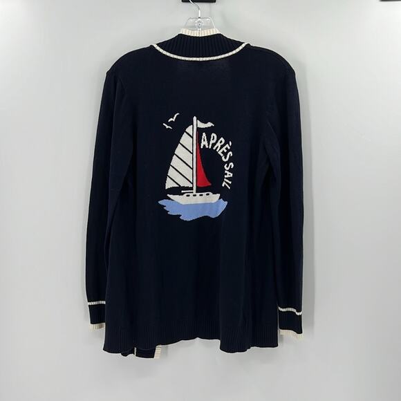Talbots Sweaters - Talbots Apres Sail Lightweight Open Front Nautical Cardigan - Navy - XS